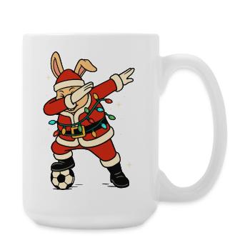 Dabbing Kaninchen Weihnachtsmann Fußball Niedlich - Große Tasse 440 ml - Weiß - Rechts
