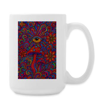 Psychedelisches Auge und Pilze - Große Tasse 440 ml - Weiß - Rechts