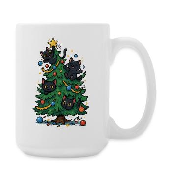 Christmas tree with cats - Large Mug 440 ml - white - Right