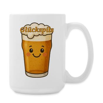 Happy Beer – Cute „Glückspils“ Cartoon Design - Große Tasse 440 ml - Weiß - Rechts