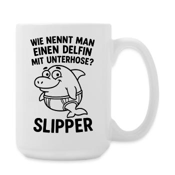 slipper delfin unterhose witz - Große Tasse 440 ml - Weiß - Rechts