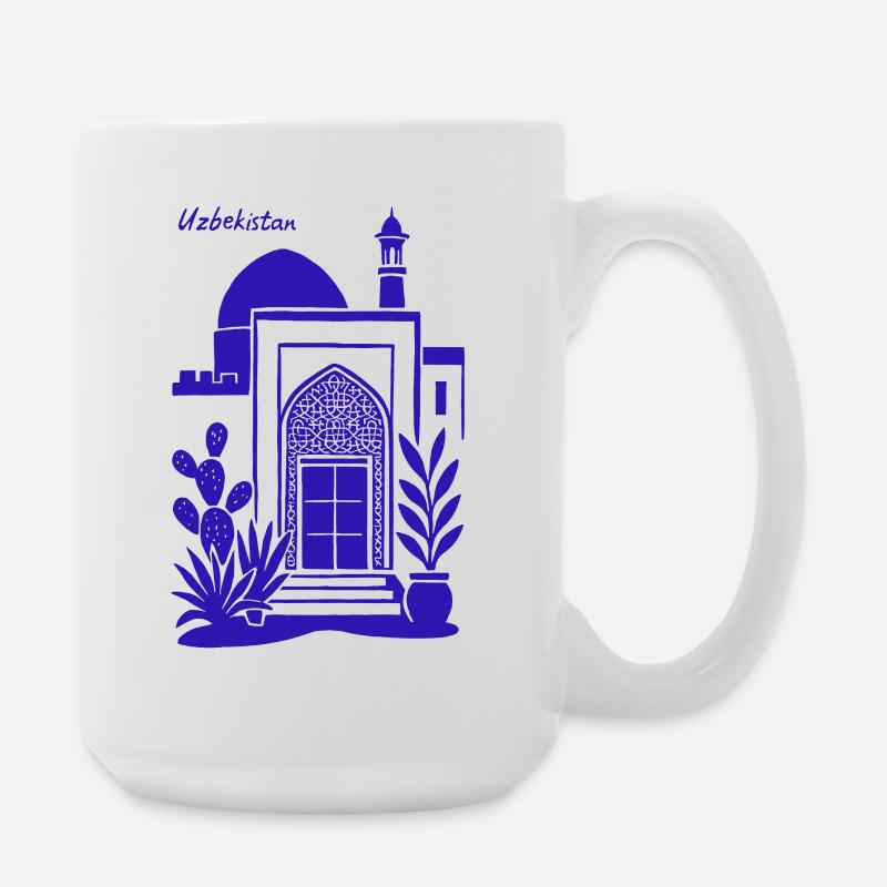 Architecture Ouzbékistan Silhouette Bleue - Grande tasse 440 ml - blanc
