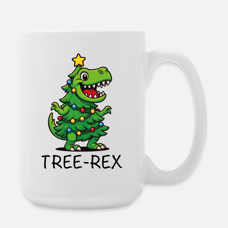 Tree-Rex – Süßer Cartoon Dino - Große Tasse 440 ml - Weiß