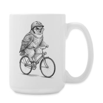 Owl on a Grey Bicycle - Large Mug 440 ml - white - Right