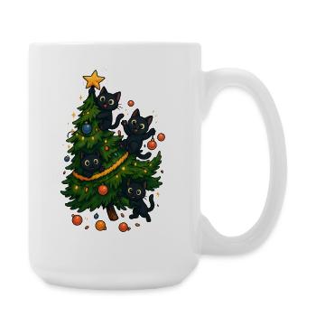 Lustiges Weihnachts T-Shirt Geschenk Katzen - Große Tasse 440 ml - Weiß - Rechts