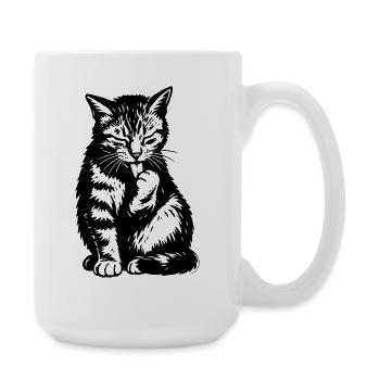 Schwarze Katzen Silhouette Zunge - Große Tasse 440 ml - Weiß - Rechts