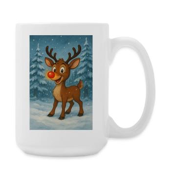 Reindeer with red nose in winter forest - Large Mug 440 ml - white - Right