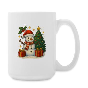 Weihnachtsschneemann mit Baum und Geschenken - Große Tasse 440 ml - Weiß - Rechts