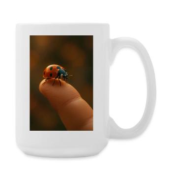 Fingertip with ladybug in macro - Large Mug 440 ml - white - Right