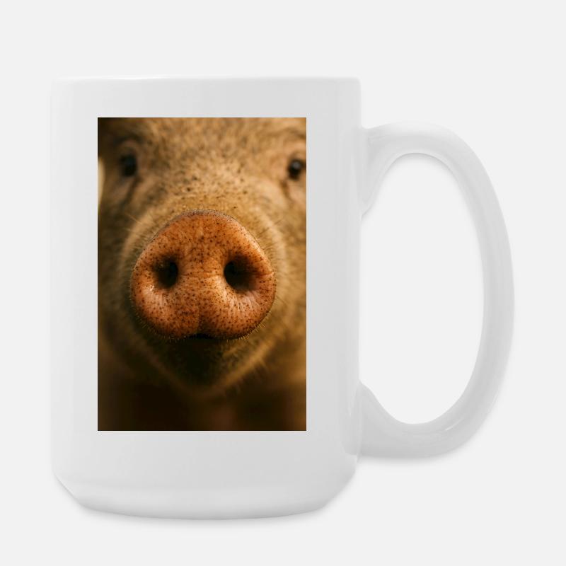 Gros plan chaleureux du museau de cochon - Grande tasse 440 ml - blanc