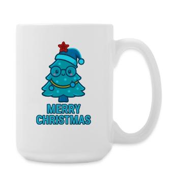 Blue cartoon Christmas tree with glasses - Large Mug 440 ml - white - Right