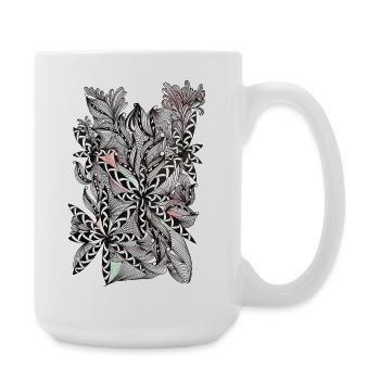 Motif de feuilles noir et blanc avec des accents - Grande tasse 440 ml - blanc - Droite