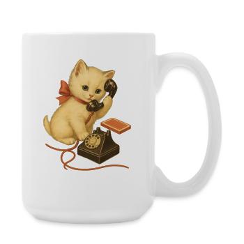 Style rétro de chaton au téléphone - Grande tasse 440 ml - blanc - Droite