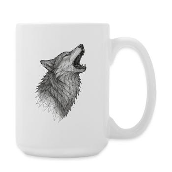 Geometrischer Wolfkopf im Heulen - Große Tasse 440 ml - Weiß - Rechts