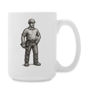 Rough sketch of construction worker with hammer - Large Mug 440 ml - white - Right