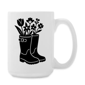 Spring boots with flowers - Large Mug 440 ml - white - Right