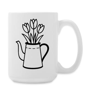 Cruche avec tulipes – motif de fleurs de printemps - Grande tasse 440 ml - blanc - Droite