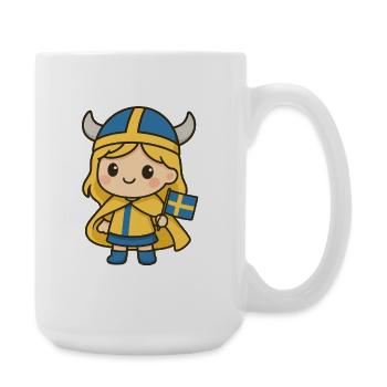 Cute_Swedish_Viking_Girl_Kawaii_Cartoon_T-Shirt - Large Mug 440 ml - white - Right