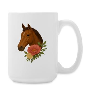 Pferdekopf mit Blumenkranz - Große Tasse 440 ml - Weiß - Rechts