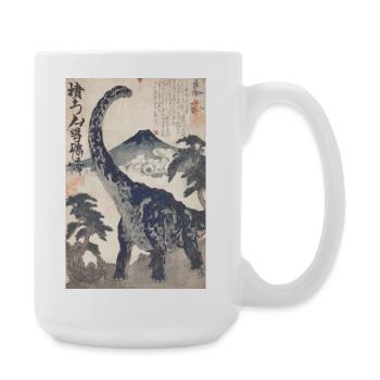 Ukiyo-e Dino under Mount Fuji - Large Mug 440 ml - white - Right