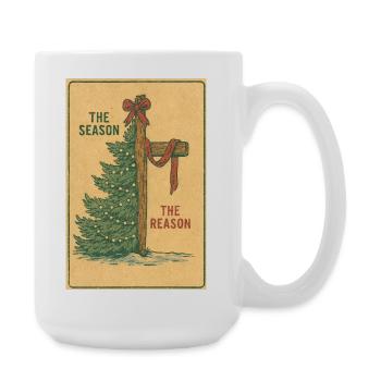 Die Jahreszeit: Der Grund, Vintage-Weihnachtschristlich. - Große Tasse 440 ml - Weiß - Rechts
