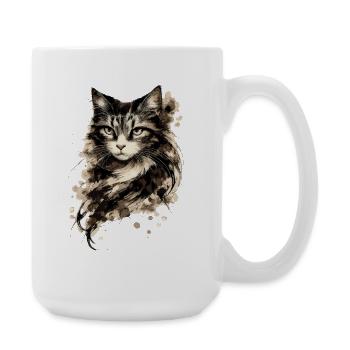 Watercolor Cat Portrait with Ink Splash - Large Mug 440 ml - white - Right