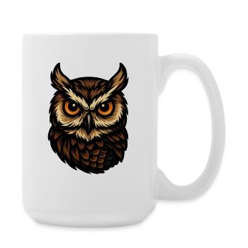 Brown Owl Head Illustration - Large Mug 440 ml - white - Right