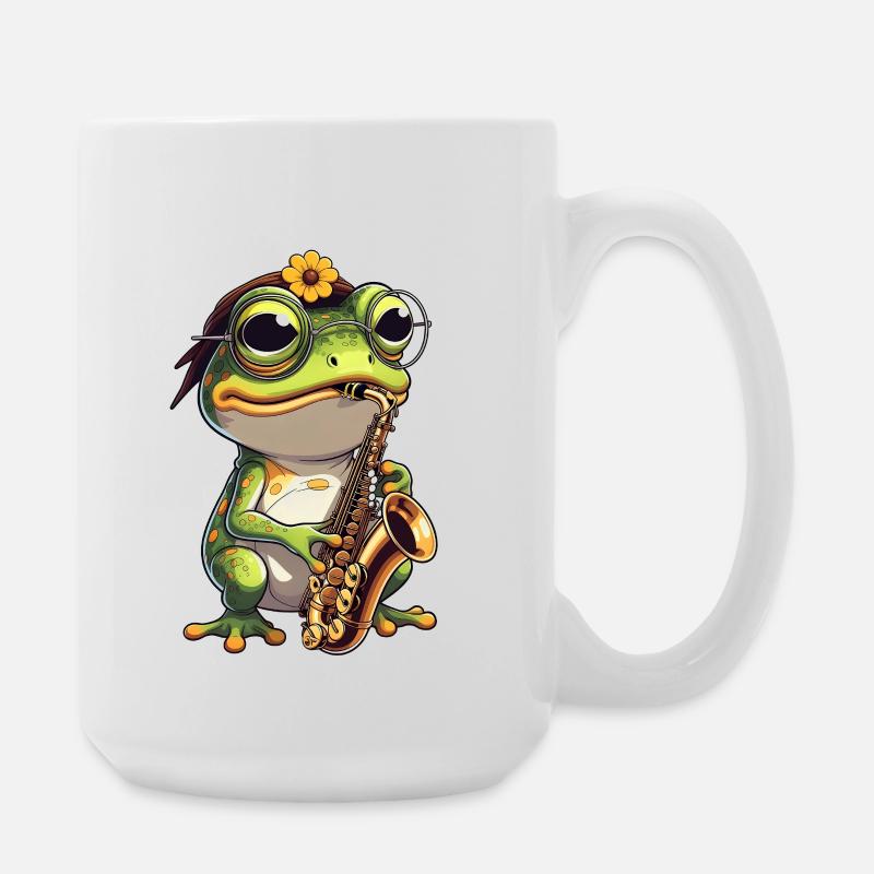Jazz frog with saxophone - Large Mug 440 ml - white
