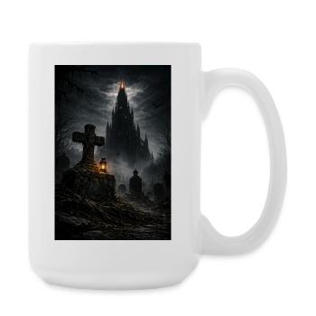 Gothic Schloss im Nebel - Große Tasse 440 ml - Weiß - Rechts