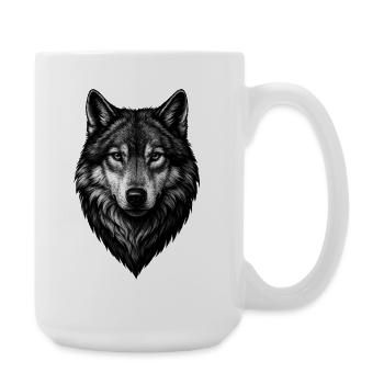Wolf Head Black and White Illustration - Large Mug 440 ml - white - Right