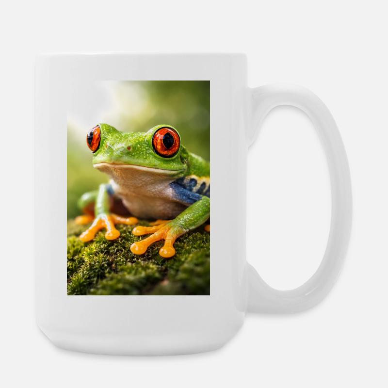 Green frog in sunshine eyes - Large Mug 440 ml - white