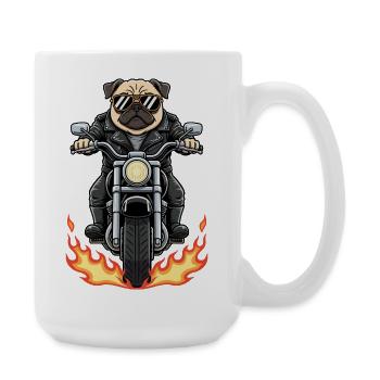 Cool Biker Pug Motorradflammen - Große Tasse 440 ml - Weiß - Rechts