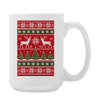 Winterliches Rentier-Strickmuster - Große Tasse 440 ml - Weiß - Rechts