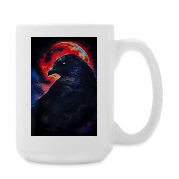 Raven in front of fire moon - Large Mug 440 ml - white - Right