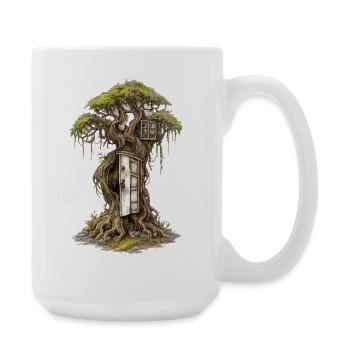 Baumhaus im Wald – Fantasie-Traum - Große Tasse 440 ml - Weiß - Rechts