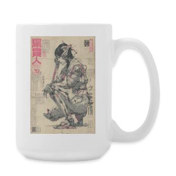 Mecha Ukiyoe Neon Print - Large Mug 440 ml - white - Right