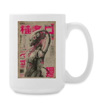 Neon Mecha Amid Pink Japanese News - Large Mug 440 ml - white - Right