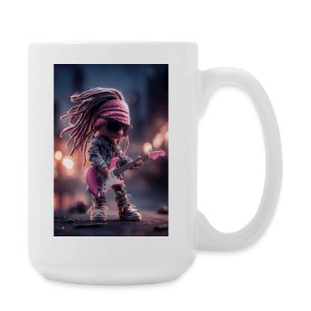 Dreadlock Doll Rocker auf rosa Gitarre - Große Tasse 440 ml - Weiß - Rechts
