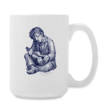 Melancholic reader | Hand Painted Drawing - Large Mug 440 ml - white - Right
