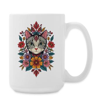 Cat's head in a wreath of flowers - Large Mug 440 ml - white - Right