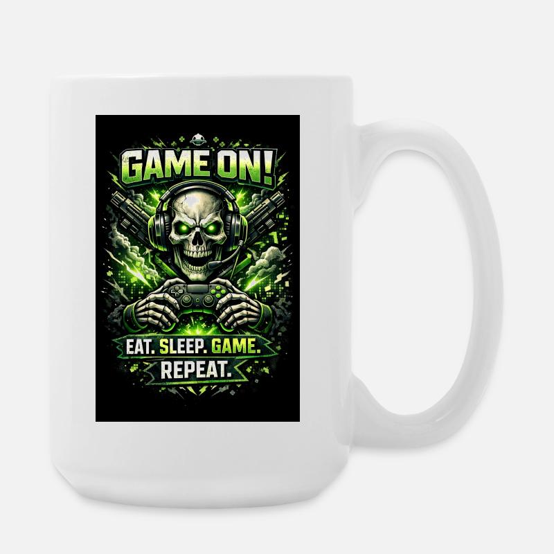 Game On Skull Neon Gamer - Große Tasse 440 ml - Weiß
