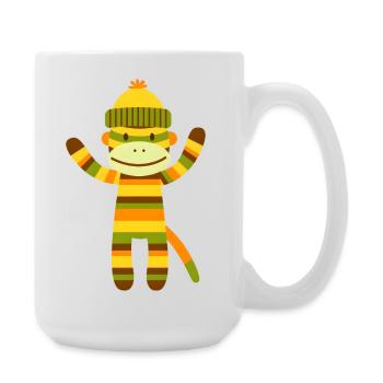 Funny Sock Monkey Colorful Striped Monkey Kids - Large Mug 440 ml - white - Right