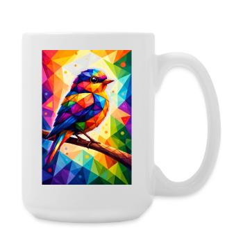 Farbenfroher Vogel im geometrischen Mosaik - Große Tasse 440 ml - Weiß - Rechts