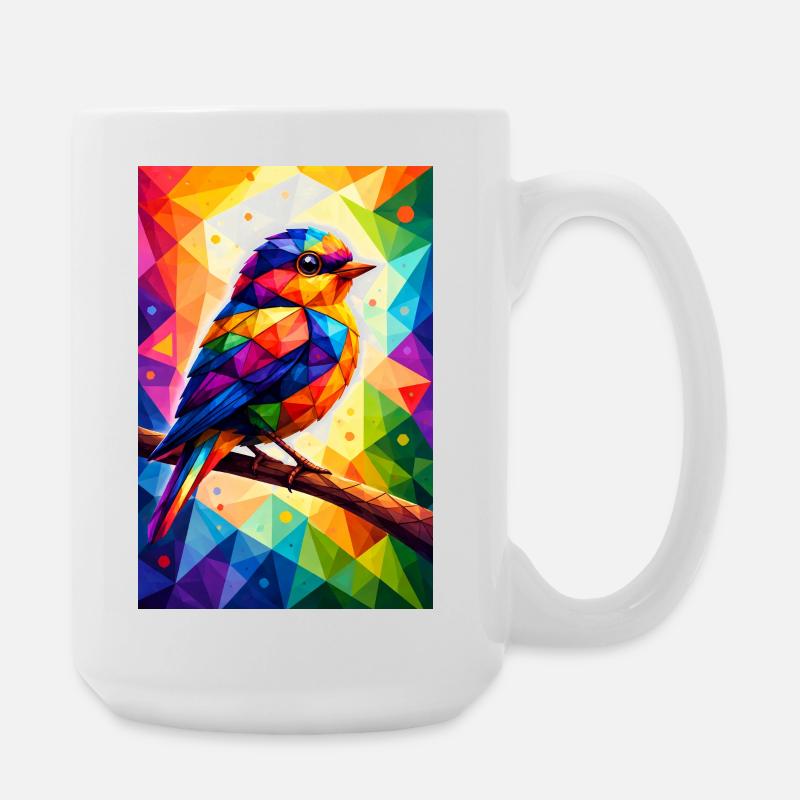 Farbenfroher Vogel im geometrischen Mosaik - Große Tasse 440 ml - Weiß