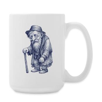 Old man hiker with cane - Large Mug 440 ml - white - Right