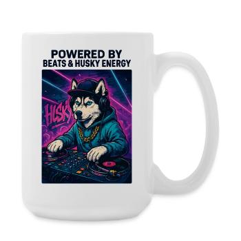 Husky DJ – Urban Streetwear mit Beats Energy - Große Tasse 440 ml - Weiß - Rechts