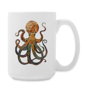Bunter Oktopus Illustration im Retro Stil - Große Tasse 440 ml - Weiß - Rechts