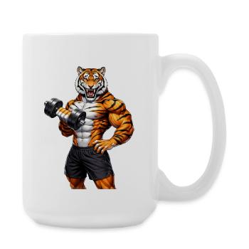 Muskel Tiger Gym Motivation Krafttier - Große Tasse 440 ml - Weiß - Rechts