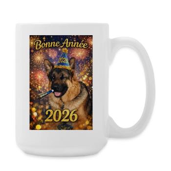 Frohes neues Jahr 2026 Festhund - Große Tasse 440 ml - Weiß - Rechts