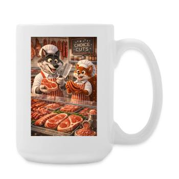Mr. Wolf and Mr. Squirrel in a butcher's shop - Large Mug 440 ml - white - Right